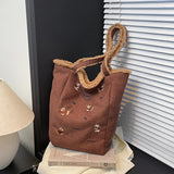 Pbong  Korean Style Plush Commuter Tote Bag Women's Retro Versatile Single Shoulder Bag Small Design Crossbody Bag for Autumn Winter