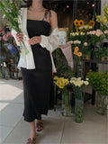 White Satin Elegant Luxury Slip Dress Fashion Solid Color Slit Slim Chic Long Dress 2025 Summer New Wedding Party Female Clothig