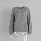 Pbong  New Autumn Women's Knit Cardigan Long Sleeve Solid Color O-Neck Button Up Loose Fit Soft Mohair Blend Fashion Sweaters