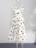 Pbong  Polka Dot Spaghetti strap Bud Skirt Suits Women Sexy Deep V Sleeveless Waist Cinching Tops Long Skirt Charming Ladies New Outfit