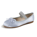Pbong  Women Shoes Satin Flat Mary Janes Ballet Designer Shoes Elastic Band PU Leather Pumps Elegant Woman Heeled Shoes Ladies