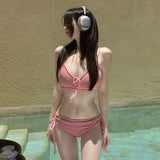 Fashion Sexy Chain Three-Piece Two-Piece Bikini Sexy Lace-Up Small Breasts Gathering Buttock Skirt Swimsuit Women