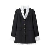 Fake Two Piece Elegant Spring Fall Women Dress 2025 New Ruffle Patchwork Single Breasted Short Dress Fashion Blazer's Dresses
