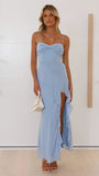 Chic Ruffle Slit Vacation Long Dress Chiffon Solid Color Twisted Slim Slip Dress 2025 New Summer Fashion Beach Woamn Clothing