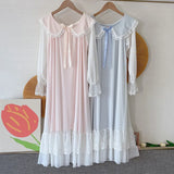 Pbong  Spring New Palace Gauze Dress Loose Princess Nightgown Women's Long Sleeve Night Shirt Lace Sweet Long Nightdress Home Wear