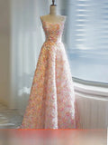 Pbong  Pink Floral Evening Gown Bridal Par Birthday Strapl Long Dr Women's Faionable Cusizable Luxury Dr