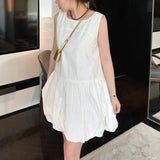 Pbong  Black Sleeveless Vest Dress Women's Summer Gentle Style Loose Skirt High Waist Cotton Blend  Sweet Style Floral Embellished