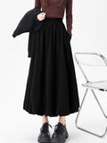 Retro Ball Gown Long Skirt Women Loose High Waist Elegant A Line Skirt Fall Vintage Sweet Design Korean Solid Long Skirts