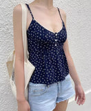 Casual Women Fashion Blue Front Buttons Plaid Printed Camis Summer Vintage Sleeveless Female Chic Tops