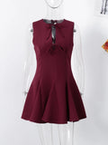 Bow Hollow Out Pleated Dress Women Lace Up Sleeveless O-Neck Slim Fit Fluffy Gown Waist Cinched Dress Woman 2025 Summer Dresses