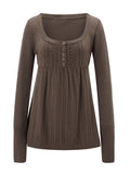 Pbong  Women Autumn Knitted Tops Solid Color Long Sleeve Button Square Neck Tunic Sweaters Blouse