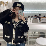 Women's Cardigan with Polished Button Front Fake Pocket V-neck Single Breasted Knit Sweater Coat Elegant Autumn Winter Outfit