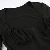 Black Square Neck Long Sleeve Dress