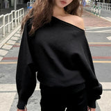 Pbong  Loose Casual Autumn Outwear Pull Batwing Long Sleeve Knitted Pullover Women 380g Thick Off Shoulder Top Korean Fashion Sweater