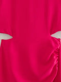 Pbong   Elegant Rose Red Party Dresses for Woman Ruched Sleeveless Split Cut Out Midi Dress Ladies Commuting Streetwear Vestido