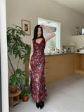 Designer Insect Floral Cowls Sleeveless Long Dress For Women 2024 Summer A Line Bodycon Midi Dress New Collection