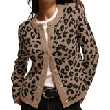 Pbong  Women Knitted Cardigan Autumn Long Sleeve Button Closure Casual Jacket Vintage Leopard Print Sweater Knitwear