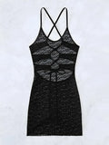 Hollow Out Drawstring Sexy Halter Bikini Cover Up Women Black Beach Skirt Swim Dress Bathing Suit Swimsuit Swimwear