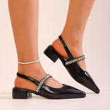 Pointed toe women's single shoes square heel rhinestone back elastic fashion and elegant holiday formal banquet women's shoes