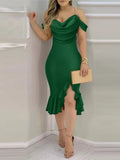 Sexy Bodycob Midi Dress Women Fashion Off The Shoulder Short Sleeve Pencil Black Party Dresses Elegant robe femme