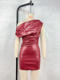 Luxury Leather Strapless Short Dress Chic Womens Summer Sexy Party Waist Curvy Dresses 2025 Evening Red Green Brown Y2K Cocktail