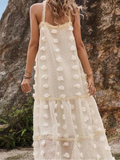 Women Elegant 3d Flower Backless Dress Fashion Sleeveless Loose Hem Long Dresses 2025 New Casual Vocation Beach Party Robes