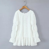 Long Sleeve Lace Mini Dresses Spring Autumn Women's Vestidos Floral Embroidered Cotton Lace-up Backless Dress Boho Beach Robe