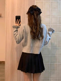 Elegant Women Knitted Cardigan Bow Cute Long Sleeve O-Neck Bright Silk Single Breasted Korean Style Sweater Party Autumn