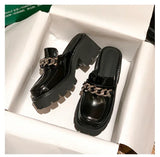 Pbong  Women's Elevated Platform House Slippers Female Slides Shoes Square heel Mules Fashion Loafers Med Cover Toe Heels Luxury Fabric