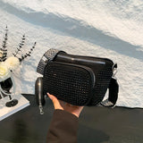 Pbong  Sparkling Rhinestone Camera Crossbody Bag with Detachable Coin Purse, Wide Strap Zipper Pockets, Shiny Shoulder Purse for Women
