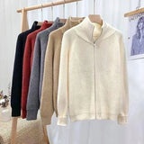 Rib Knit Zip Up Cardigan for Women Zipper Front Raglan Long Sleeve Sweater Jacket Coat Comfy Knitwear Fall Winter Vintage Outfit