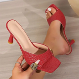 Pbong  Luxury Gold Silver High Heels Sandals Women Slip On Square Toe Summer Slippers Woman Plus Size 43 Thin Heeled Party Shoes