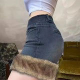 Autumn Winter Vintage Patchwork Denim Skirts Harajuku Gothic Casual Bodycon Skirt for Women Y2k High Waist Faldas Sexy Mujer