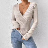 High End Euramerican Striped V Neck Long Sleeve Shirts Autumn Winter Harajuku Vintage Y2k Aesthetic Clothing Punk Solid Tops
