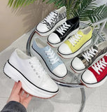 Pbong  Spring Hot Sale Of The Season Women's Low-Top Thick-Heeled Canvas Shoes Adhesive Flat Heel Single Shoes Rubber Outsole Pure