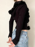 Solid Autumn Winter New Hoodies Women Long Sleeve Furry ball Zip Up Hooded Knitted Patchwork Plush Sweats Causal