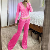 Hot New Pantsuit Women Tracksuit Set Two Pieces Slim Fit Velour Velvet Outfit Casual Zip Up Hoodie Jacket Vertical Sweatpants
