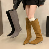 Winter Fashion Suede Long Boots for Women Loe Heel Sexy Boots Versatile High Heel Women's Boots