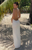 Halter Neck Knit Beach Long Dress Women Solid Color White Sleeveless Dresses For Vacation V Neck Bikini Swimming Sexy Cover-ups