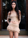 Sexy Off-shoulder Skirt Two Pieces Sets For Women Sleeveless Slim Fit Crop Top And Short Skirt Female Two Pieces Sets