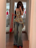 Pbong  Vintage Y2k Print Irregular Camisole Women's Clothing Tunic Boob Tube Vest  Backless Zipper Fashion Summer Tank