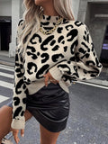 Autumn and winter leopard print shoulder down long sleeved pullover women's knitted sweater