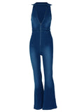 Y2k Denim Jumpsuit Women New V-Neck Sleeveless Slim Bodycon Jumpsuits Overalls Streetwear One Piece Outfits Jeans