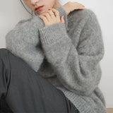 Simple Lazy American Vintage Office Lady O Neck Pullovers Autumn Winter All Match Base Jumpers Punk Y2k Aethetic Women Clothes