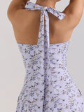 Summer Women's Dresses New Streetwear Fashion Bandage Print Casual Slim Maxi Dress Sexy Sleeveless Lady Lace Backless Dresses