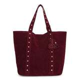 Pbong  Trendy Suede Tote Bag, Studded Detail & Heart Accent, Spacious, Versatile Shoulder Armpit Bags for Daily Commute Casual Outings