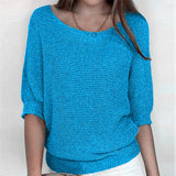 Pbong  Autumn Spring Solid Casual Knitwear Pullover Loose Tops Women O-Neck 3/4 Long Sleeve Knitwear Sweaters
