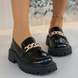 Pbong  Loafers Women Platform Flats Autumn New Metal Design Dress Elegant Shoes Walking Comfort Retro Single Shoes Large Size