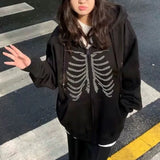 Euramerican Autumn Winter High Street Sweatshirts Y2k Aesthetic Gothic Diamond Design Harajuku Cardigan Loose Vintage Clothes