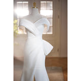 White Evening Gown Women's Fi Tail High-End Simple Sexy Long Dr Host Vocal Art Exam Wedding Dr Korean Sle mid Waist